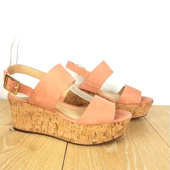 Schutz | Pink Suede Cork Wedge Sandals 8 - Picture 12 of 12